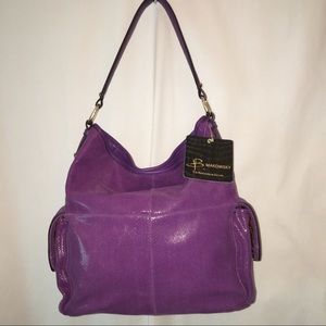 B. Makowsky Lombard Hobo Bag Purple Leather